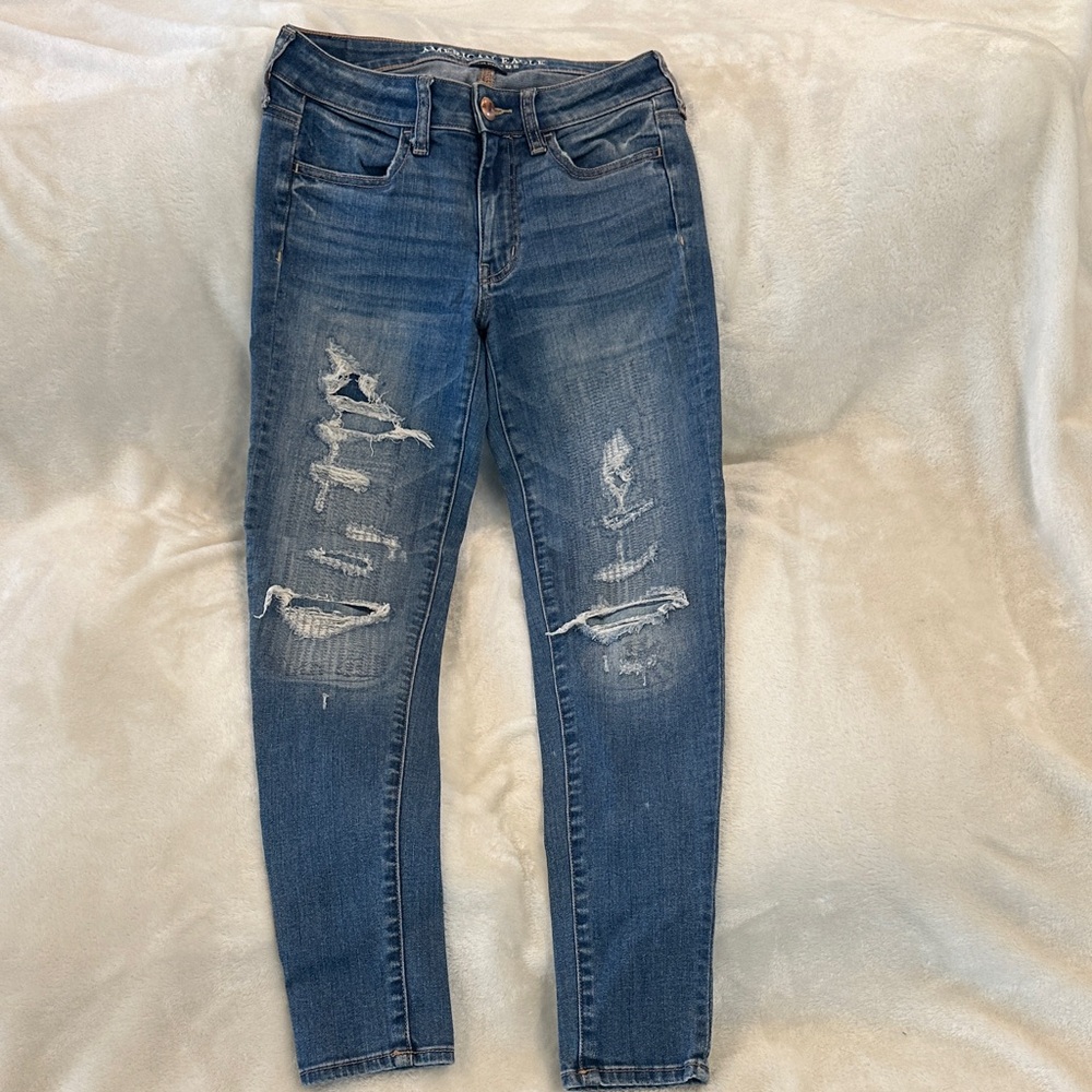 American Eagle Outfitters Ripped Blue Skinny Jeans